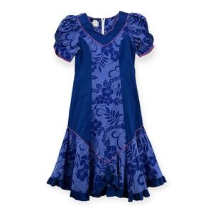 Vintage‎ RM Muumuu Dress Womens Small Hawaiian Floral Blue Maxi Aloha
